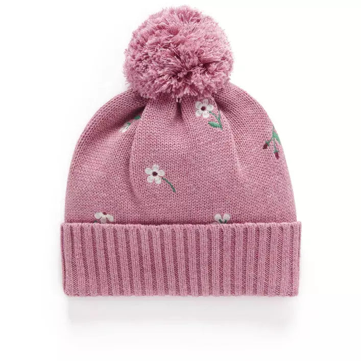 New Purebaby Beanie Floral Beetroot