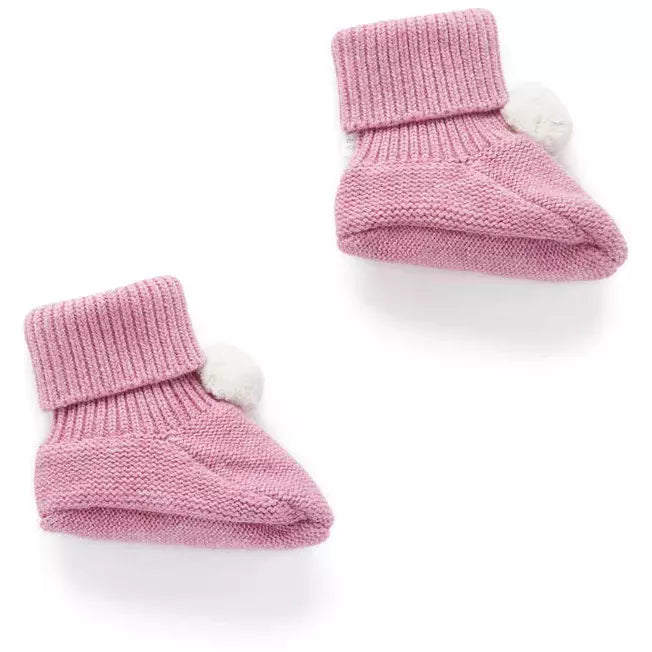 New Purebaby Pom Pom Booties Beetroot