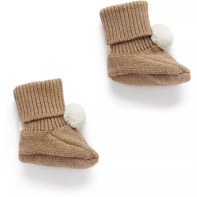 New Purebaby Pom Pom Booties Cinnamon