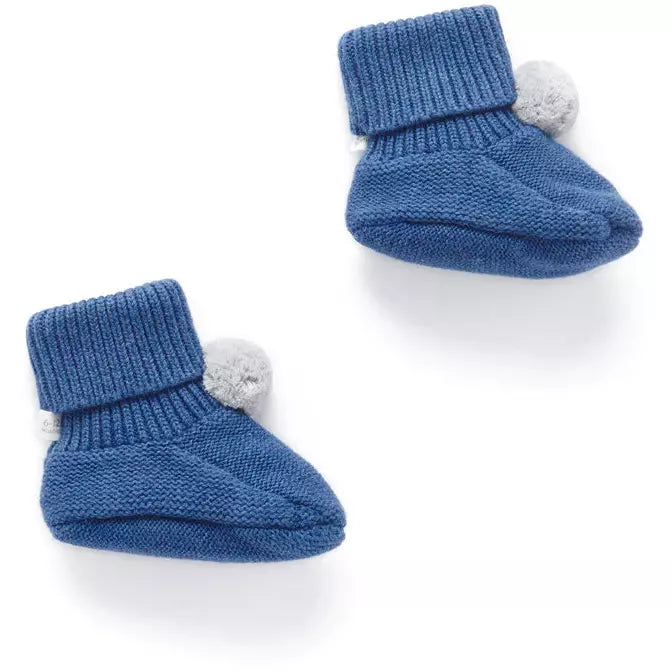 New Purebaby Pom Pom Booties Indigo
