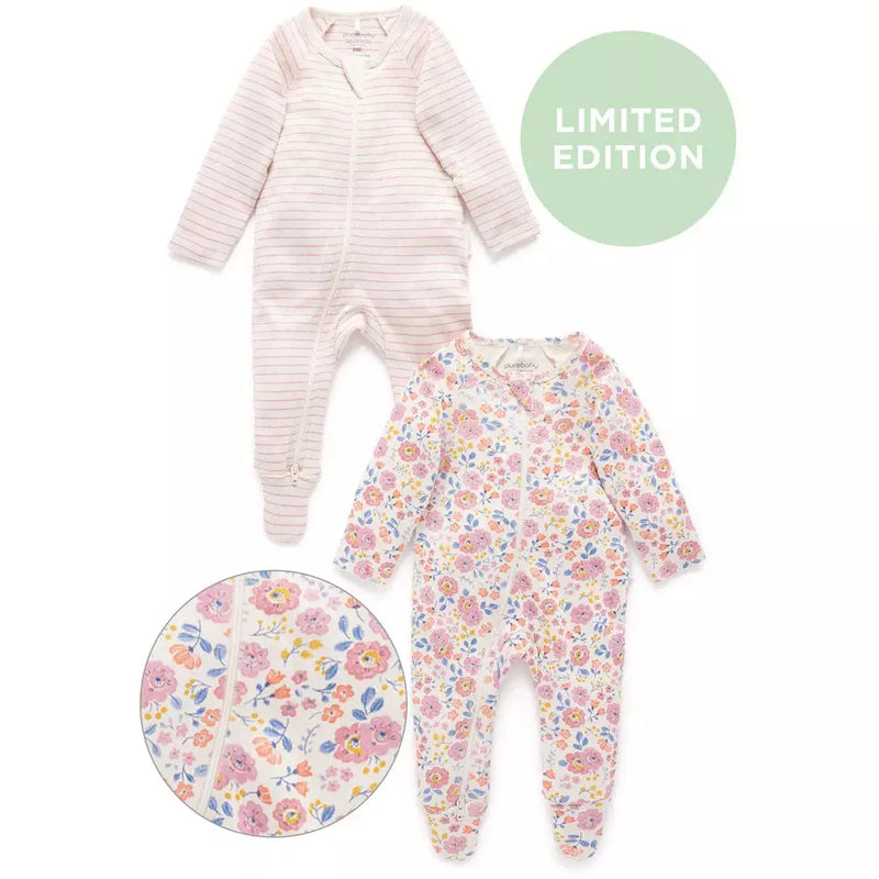 New Purebaby Growsuit 2 Pack Pansy