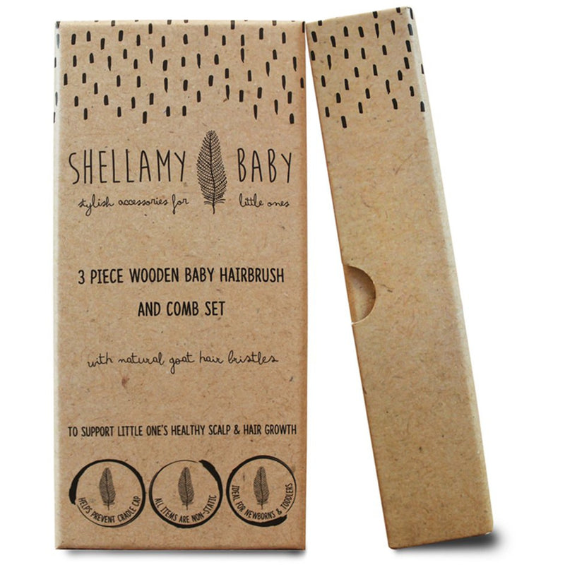 Shellamy baby 3 piece Wooden brush & comb set