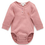 Purebaby Rib Henley Bodysuit Crab Apple