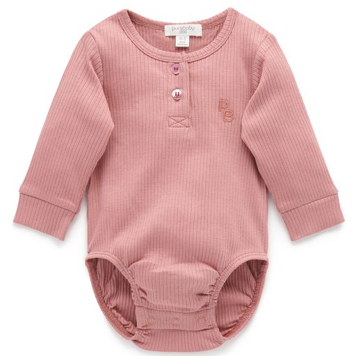 Purebaby Rib Henley Bodysuit Crab Apple