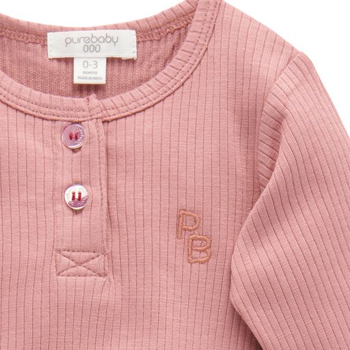 Purebaby Rib Henley Bodysuit Crab Apple
