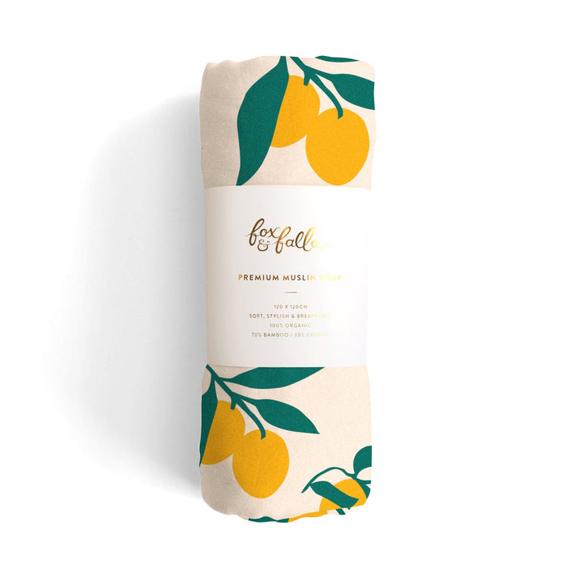Fox & Fallow Organic Muslin Wrap Swaddle Lemons