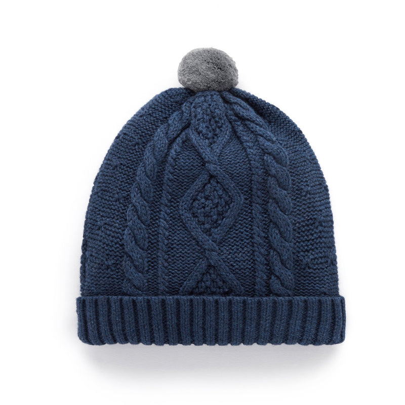 Sale Purebaby Beanie Cable Grey twisted navy
