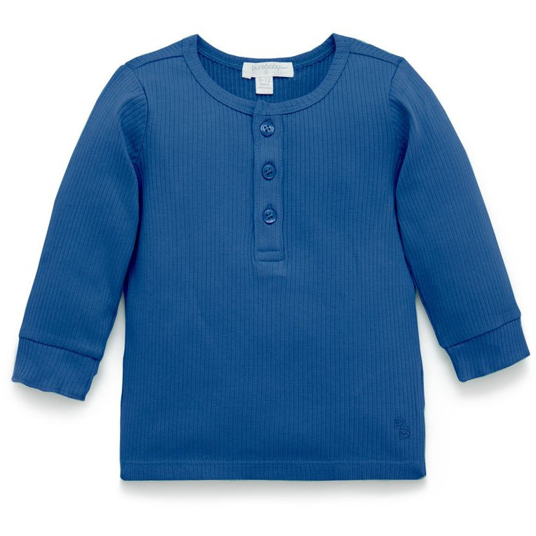 Purebaby Rib Henley Tee Waterfall