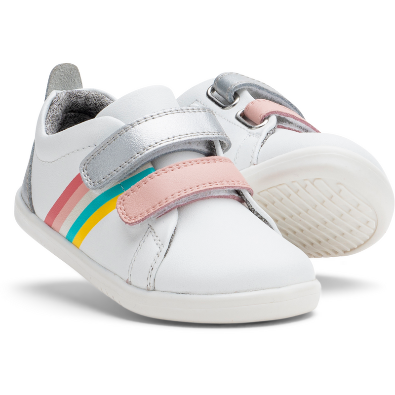 Bobux I Walk Trainer Grass Court White & Silver & Rainbow