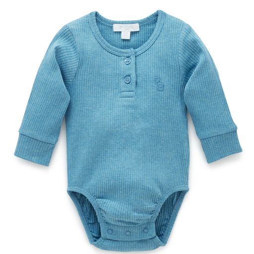 Purebaby Rib Henley Bodysuit Lake