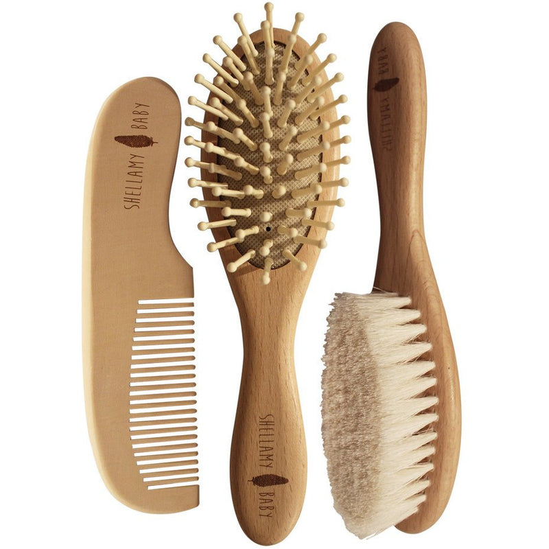 Shellamy baby 3 piece Wooden brush & comb set