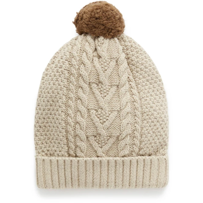 Sale Purebaby Beanie - Cable Knit Camel/Maple