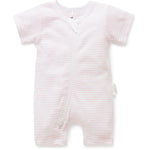 Purebaby Growsuit Zip Short Leg Pink Stripe
