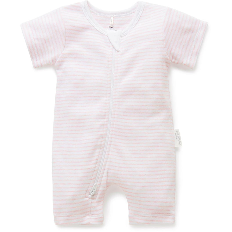 Purebaby Growsuit Zip Short Leg Pink Stripe