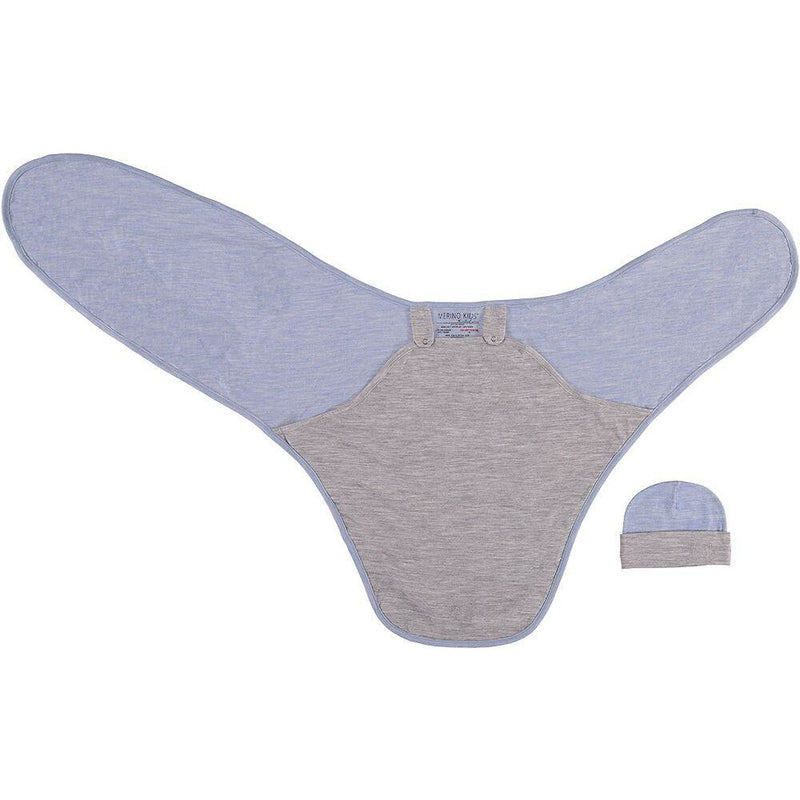 merino kids cocooi babywrap & beanie - sky blue