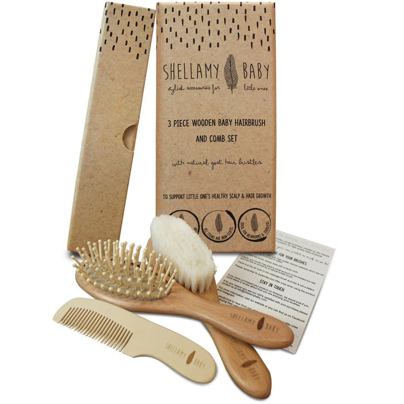 Shellamy baby 3 piece Wooden brush & comb set
