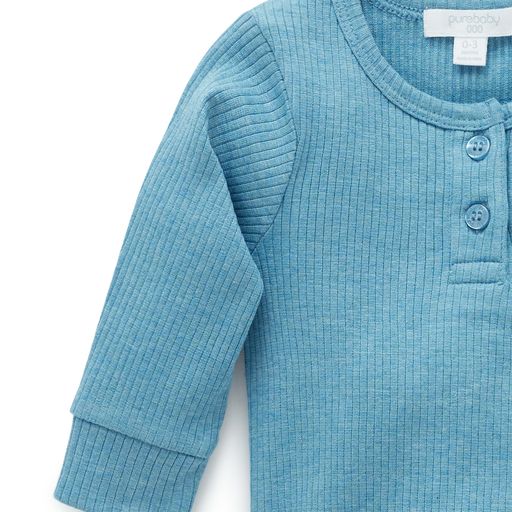 Purebaby Rib Henley Bodysuit Lake