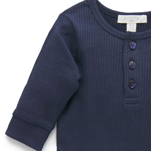 Purebaby Rib Henley Tee Navy