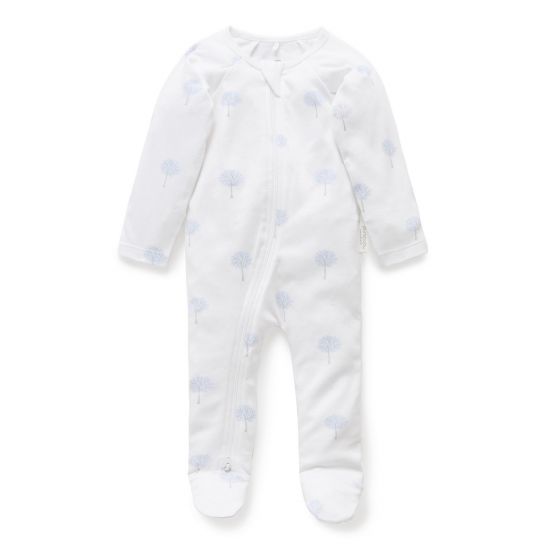 Purebaby Baby Essential Growsuit Pale Blue Tree