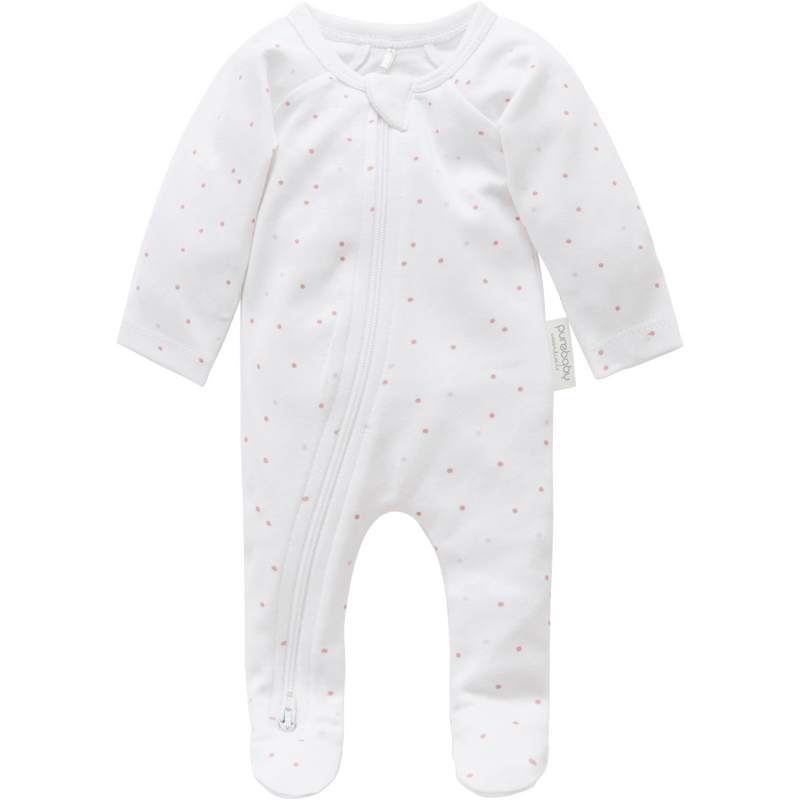 Purebaby Premi Zip Growsuit Pink Spot