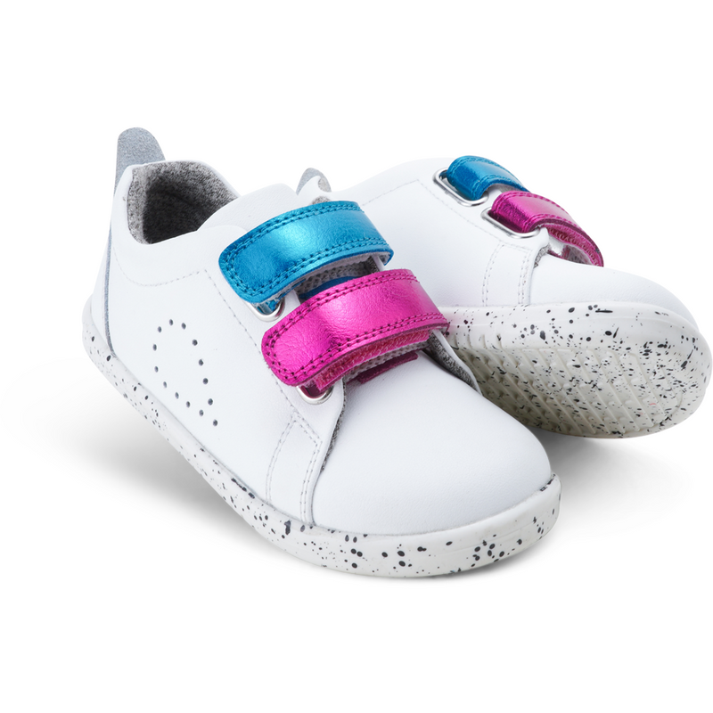 Bobux I Walk Trainer Grass Court Switch White (Raspberry & Peacock)