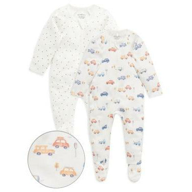 Purebaby Growsuit Digital Print 2 Pack Busy Car