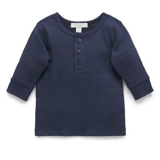 Purebaby Rib Henley Tee Navy