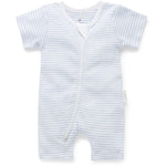 Purebaby Growsuit Zip Short Leg  Blue Stripe
